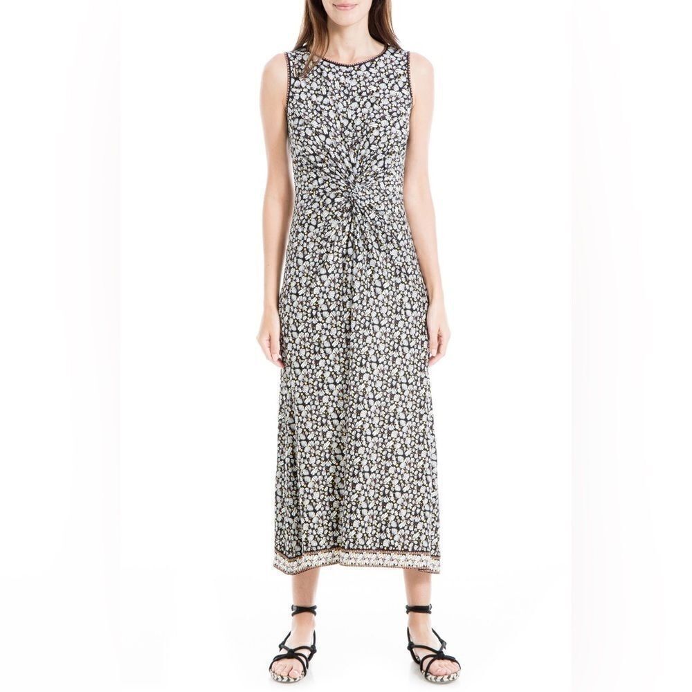 Max Studio Floral Twist Front Jersey Midi Dress